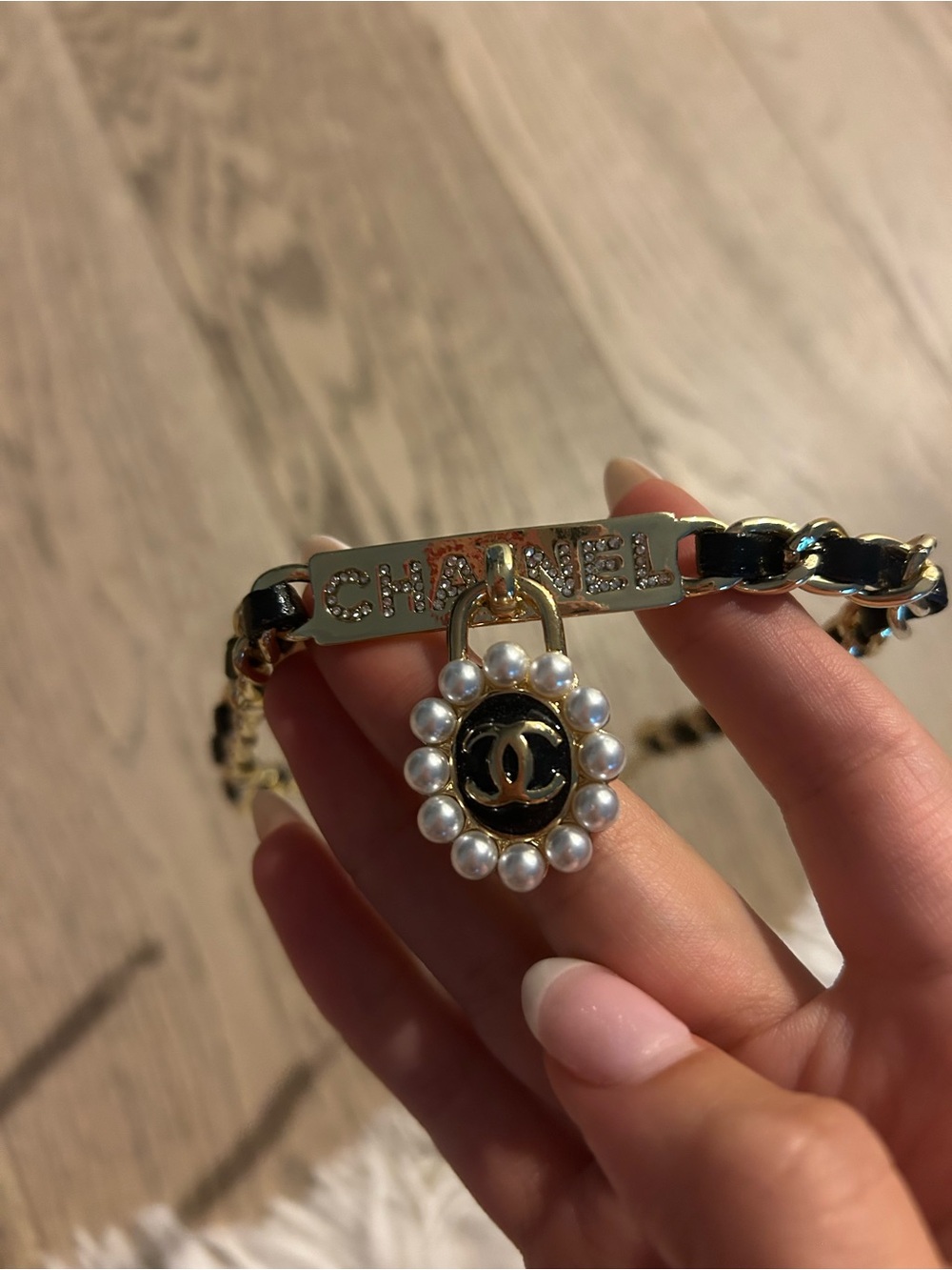 Chanel Gold-Tone Black & Pearl Logo Choker